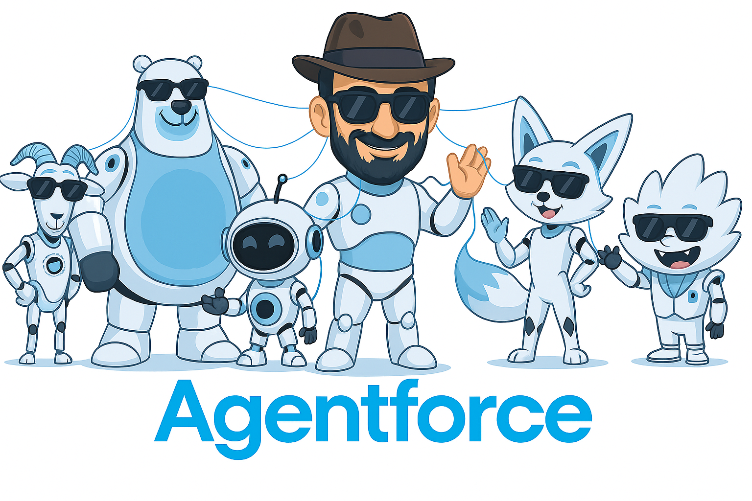 Human leader with agents' souls connected through a thread of flair.